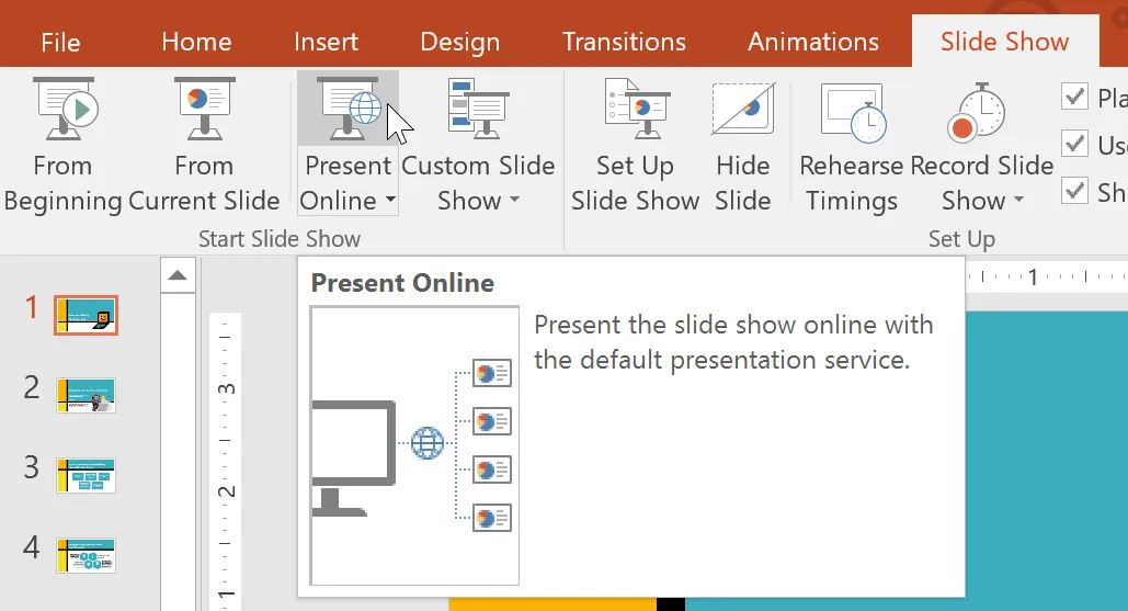 Befehl "Online präsentieren" in PowerPoint 2016