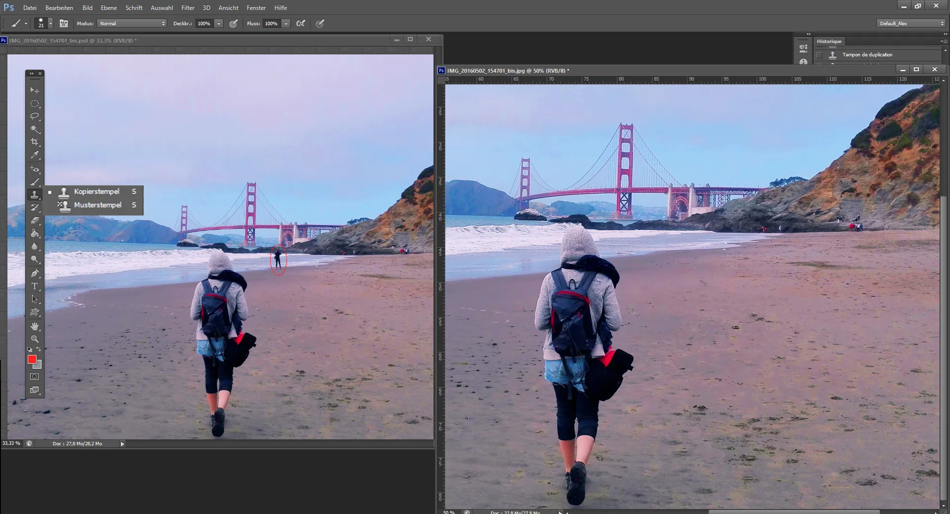 Beispiel der Retusche mit dem Kopierstempel in Photoshop