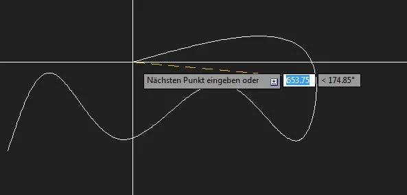 Beispiel einer gezeichneten Splinie mit Kontrollpunkten