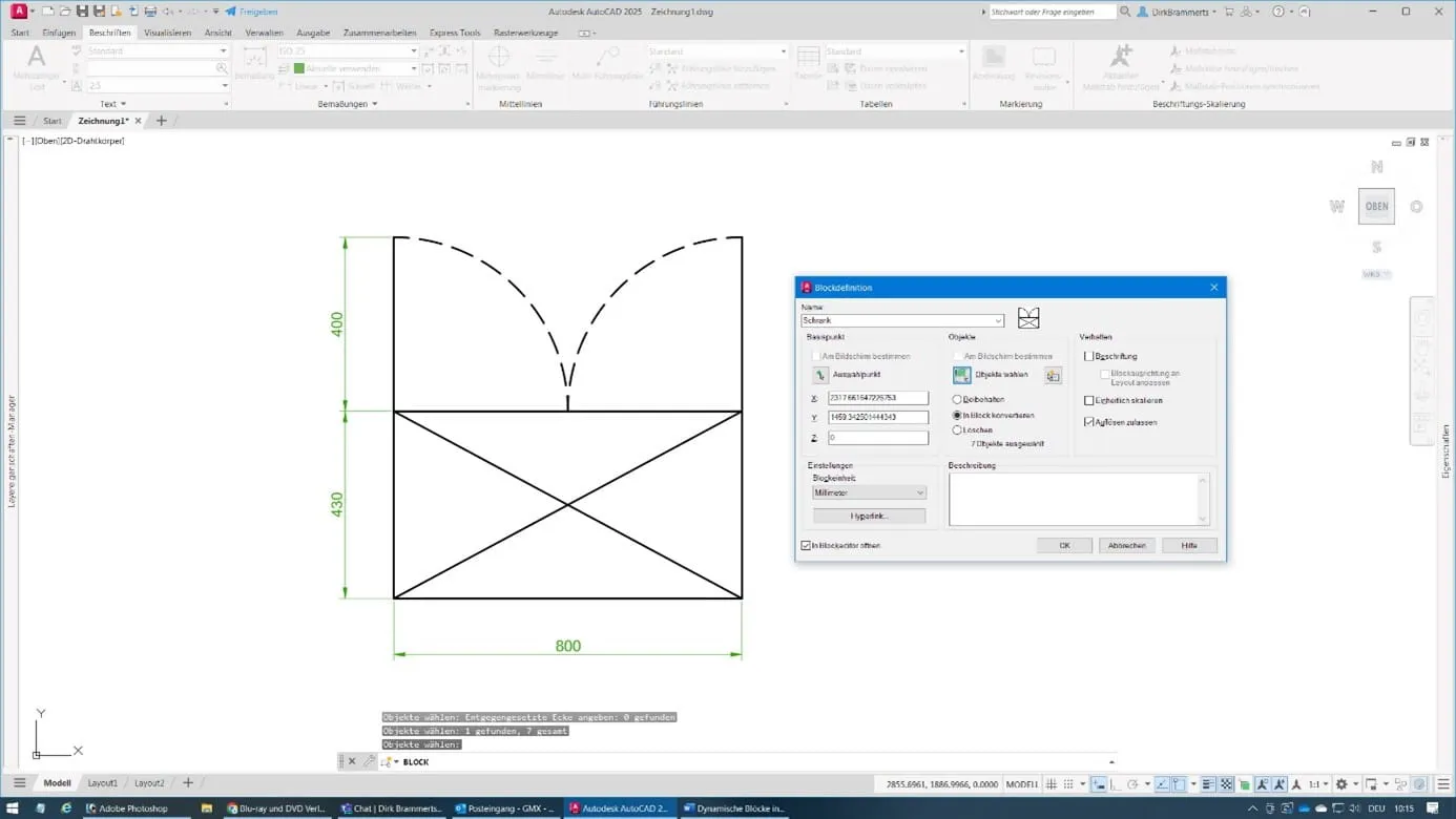 Beispiel eines Schranksymbols in AutoCAD