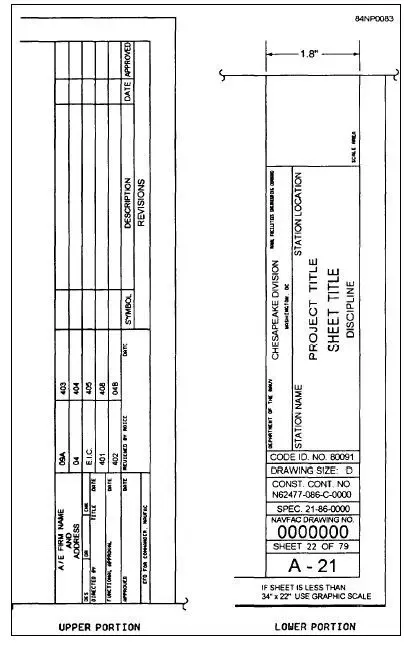 Beispiele für vertikale Titelblöcke in technischen Zeichnungen.