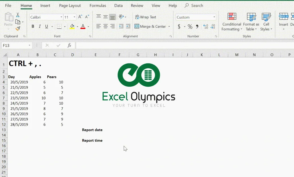 Benutzer führt die Tastenkombination Strg + Semikolon aus, um das aktuelle Datum in eine Excel-Zelle einzufügen