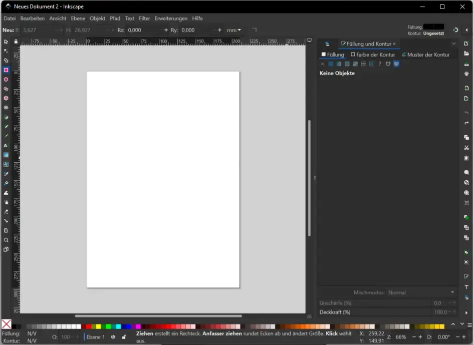 Benutzeroberfläche von Inkscape, die vertraute Elemente für Illustrator-Nutzer zeigt