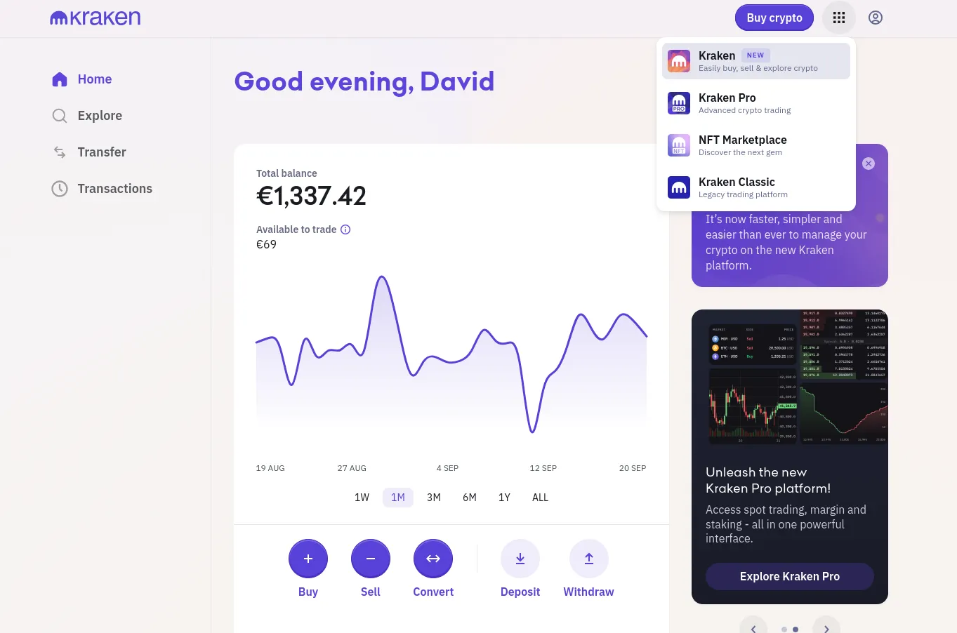 Benutzeroberfläche von Kraken nach dem Redesign
