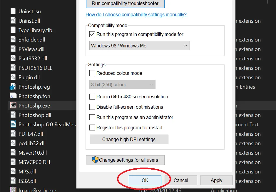 Bestätigen der Änderungen durch Klicken auf "OK"