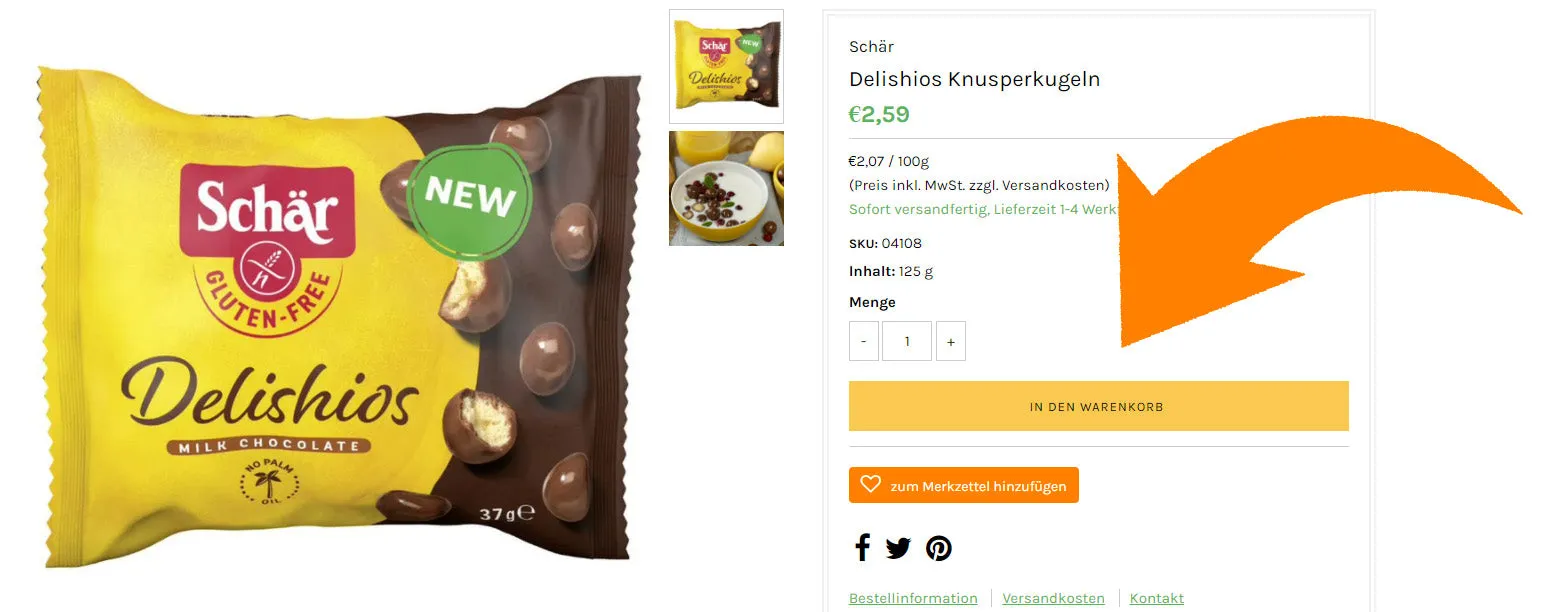 Bestellvorgang im SOLO gluten free Online-Shop