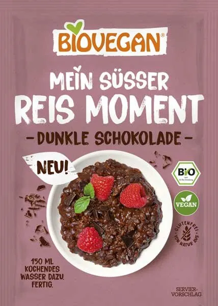 Biovegan Mein Süsser Reis Moment Dunkle Schokolade bio 60g für vegane deutsche Desserts