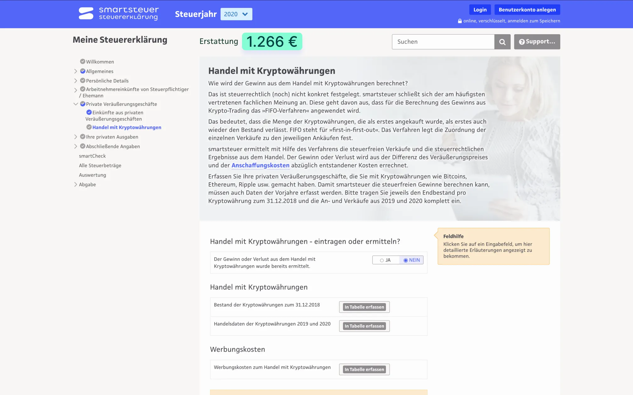 Bitcoin- und Steuererklärungsprozess mit smartsteuer für Krypto-Anleger