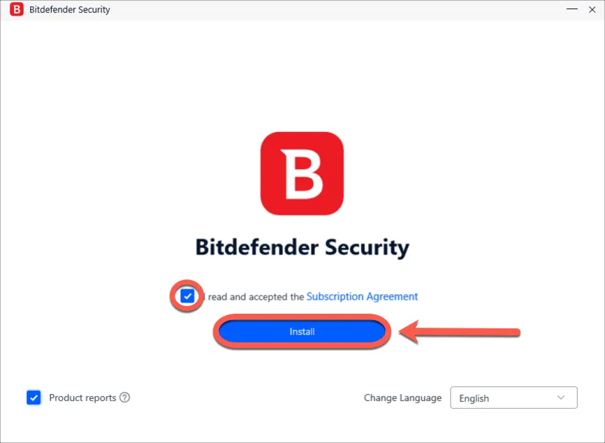Bitdefender-Abonnementvereinbarung und Installation