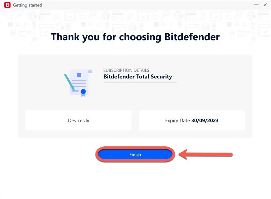 Bitdefender-Installation auf Windows abschließen