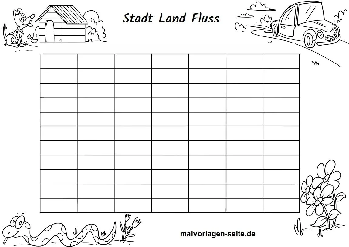 Blanko-Vorlage für das Spiel "Stadt Land Fluss"