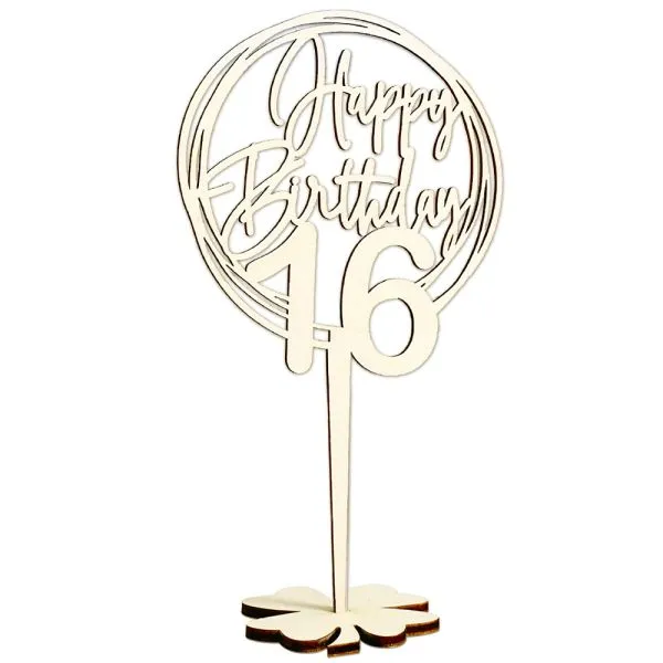 Cake Topper aus Holz mit der Aufschrift "Happy Birthday" und der Zahl 16 in einem modernen Design