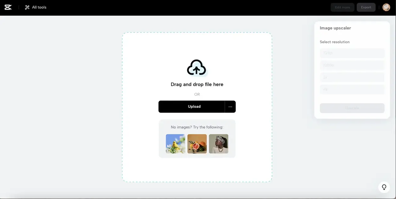 CapCut Benutzeroberfläche zum Hochladen von Bildern