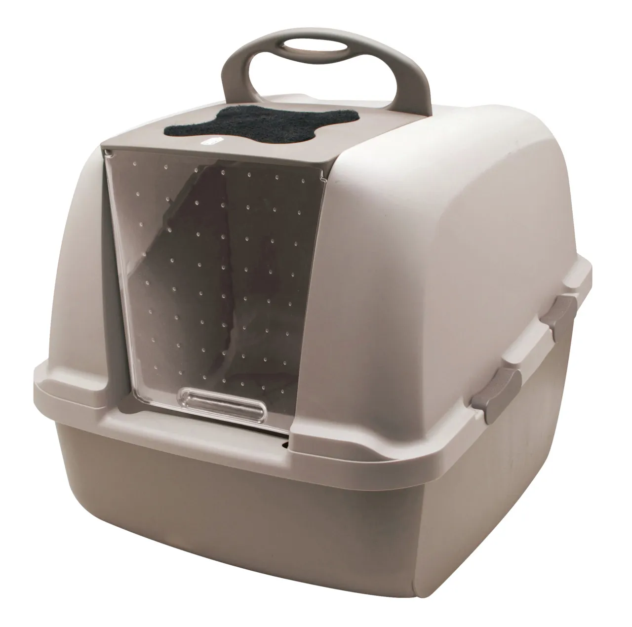 Catit Katzentoilette Jumbo, beige, für Katzen aller Größen, mit Schwingtür, Griff, Aktivkohlefilter, hygienisch, geräumig.