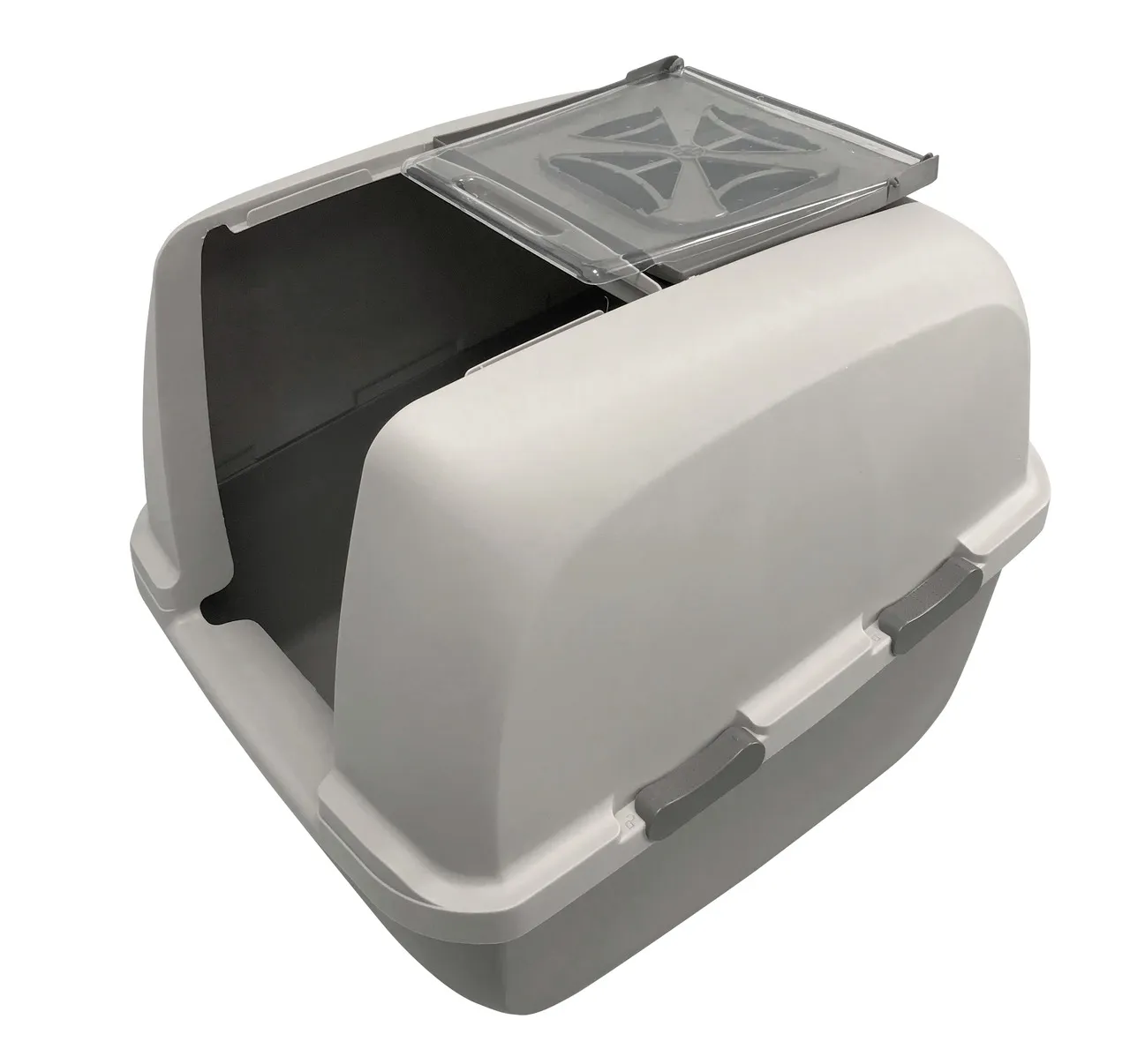 Catit Katzentoilette Jumbo, geschl., geräumig, mit Aktivkohlefilter, neutrale Farben (Grau/Weiß), für Katzenhalter, hygienisch.