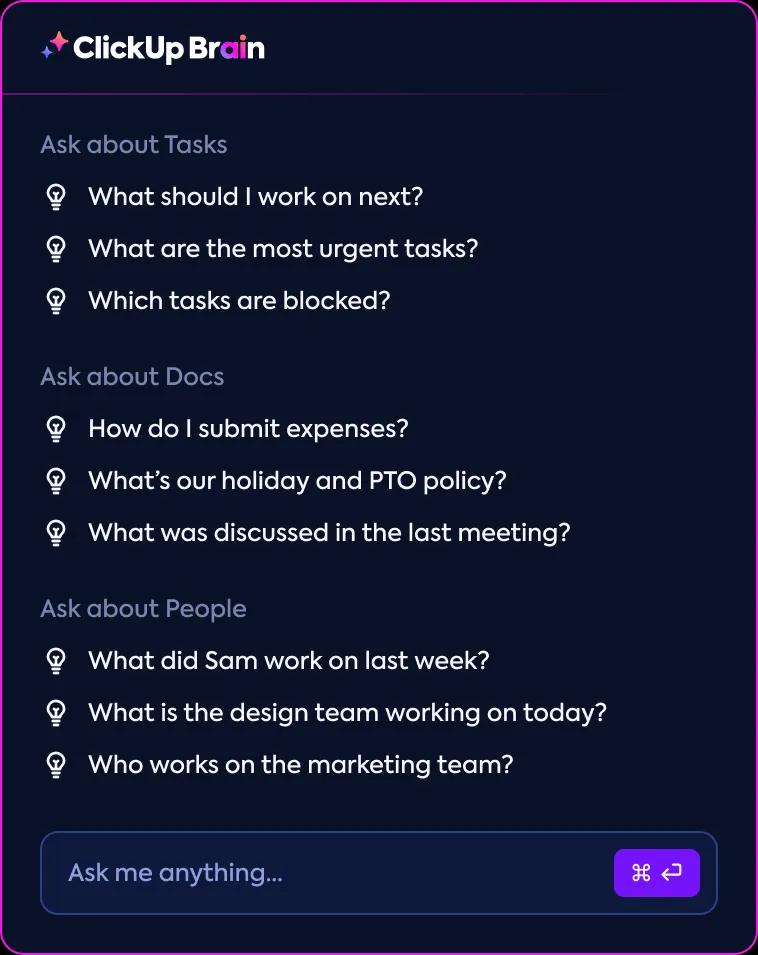 ClickUp Gehirn: KI-gestütztes Arbeiten für nahtlose Aufgabenverwaltung