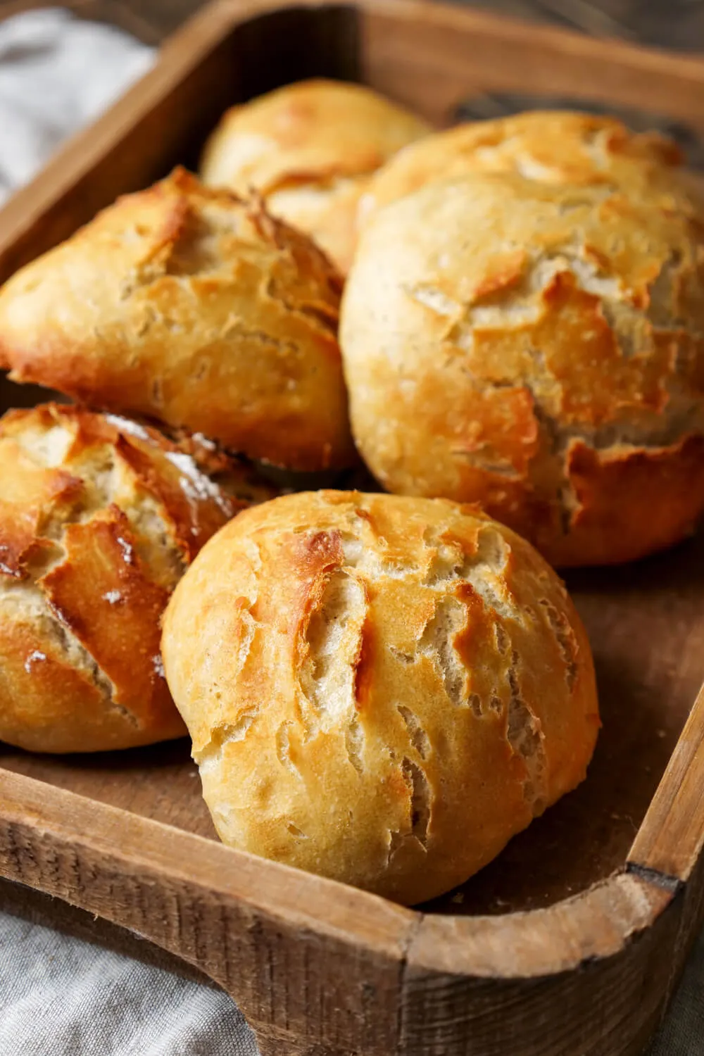 Close-up von perfekt aufgegangenen Teiglingen vor dem Backen auf Backpapier