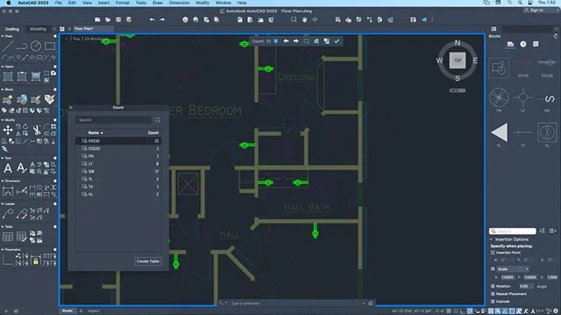 Count-Funktion in AutoCAD für Mac 2023