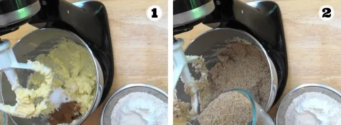 Cremige Butter mit Zucker und gemahlene Mandeln für den Linzer-Torte-Teig.