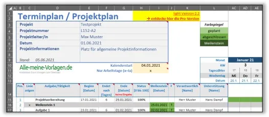 Darstellung von Verantwortlichkeiten in einer Projektplan-Vorlage