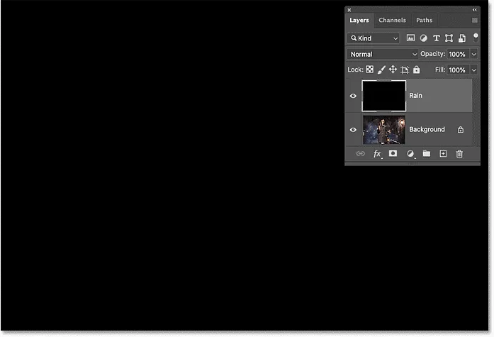 Das Dokument nach dem Füllen der "Regen"-Ebene mit Schwarz