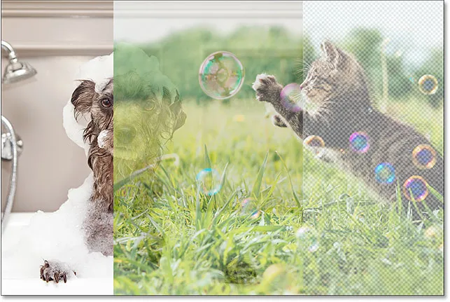 Das Ergebnis nach Reduzierung der Deckkraft der obersten Ebene auf 70 Prozent.