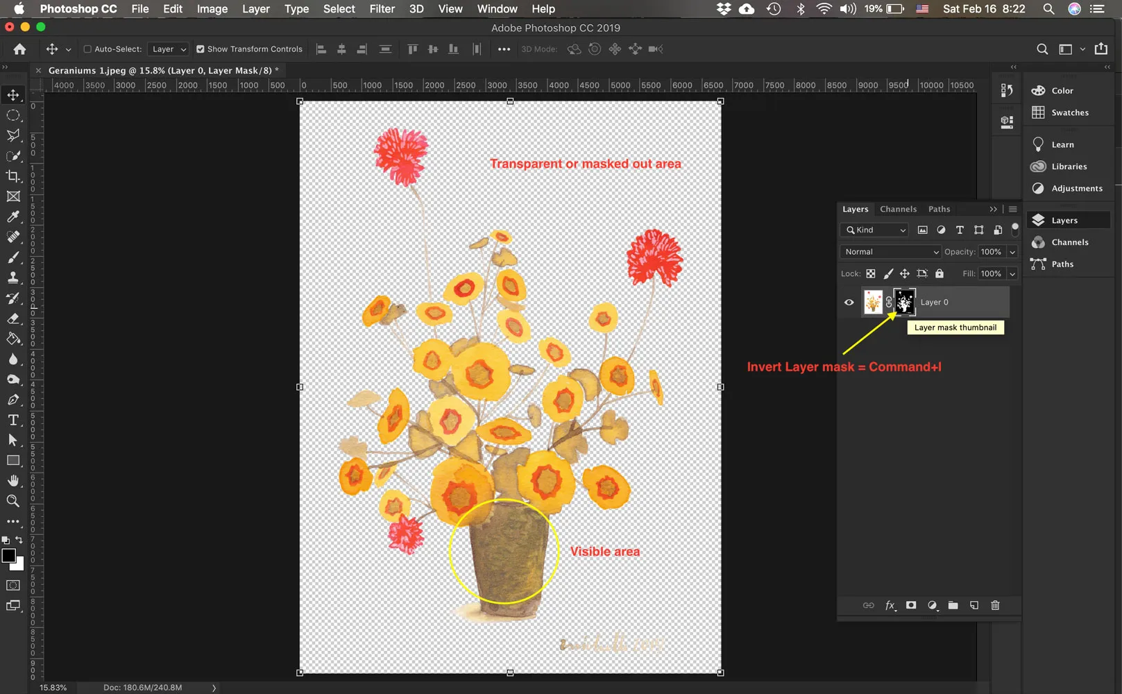 Das Kunstwerk nach dem Invertieren der Ebenenmaske, der Hintergrund ist transparent