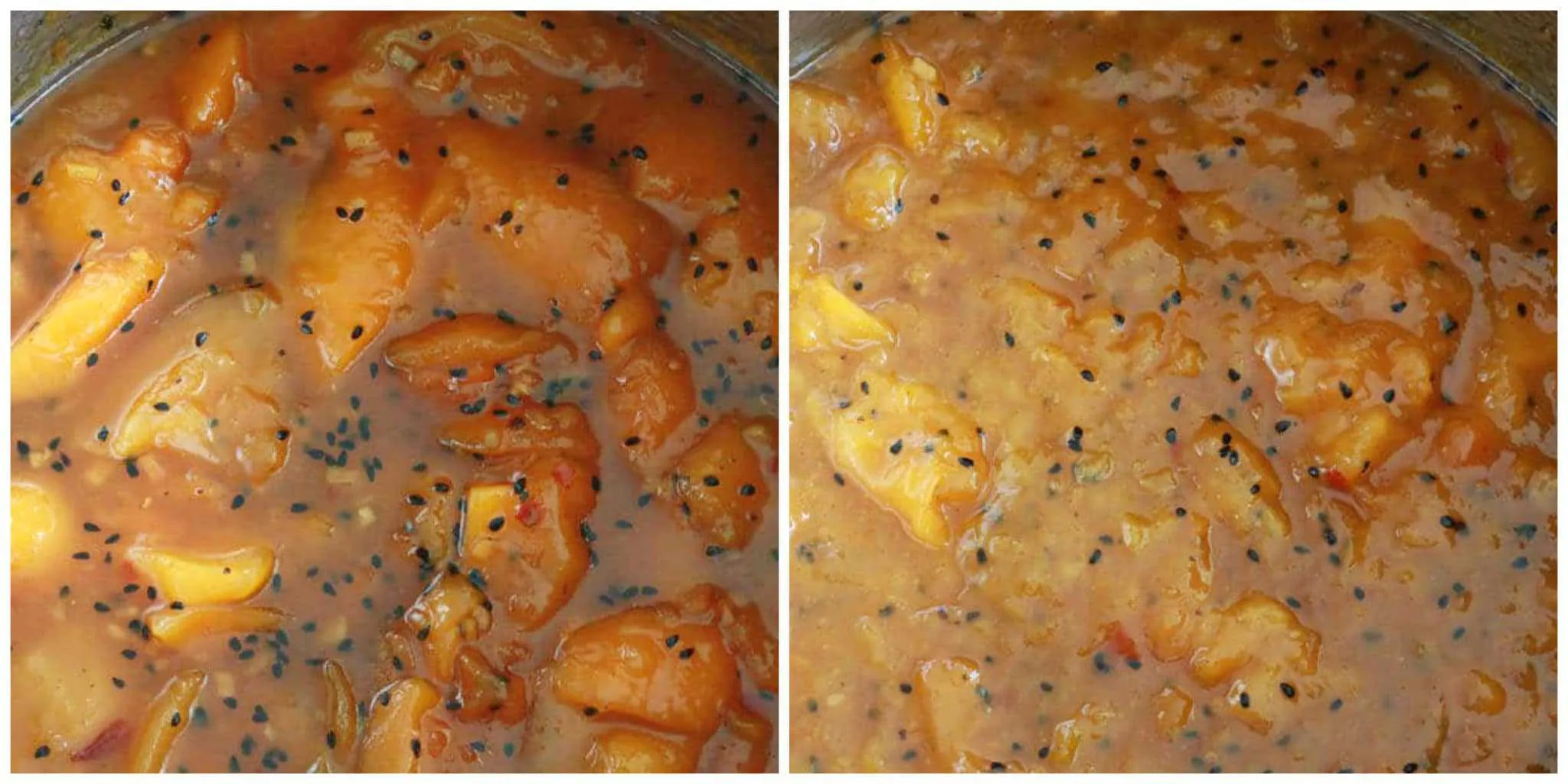 Das Mango Chutney köchelt langsam im Topf und wird dickflüssig