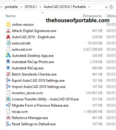 Dateistruktur von AutoCAD 2019 Portable