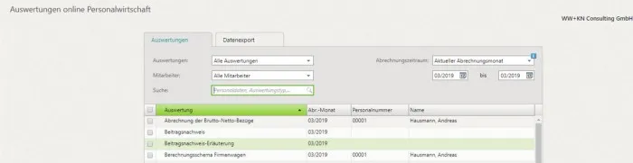 DATEV Unternehmen online Auswertungen Personalwirtschaft
