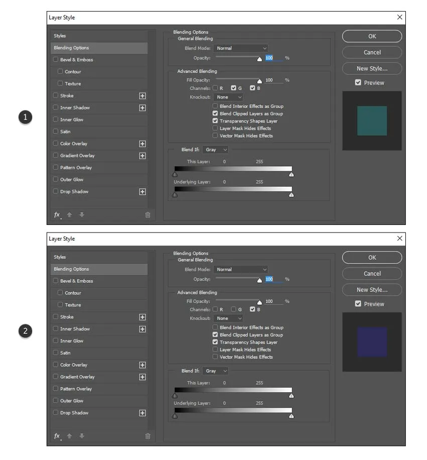 Deaktivieren der Farbkanäle Rot und Blau für den 3D-Effekt