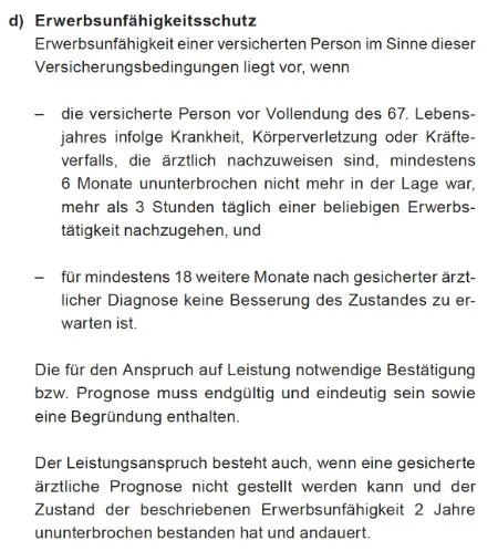 Definition von Erwerbsunfähigkeit in den Bedingungen der Canada Life Dread Disease Versicherung