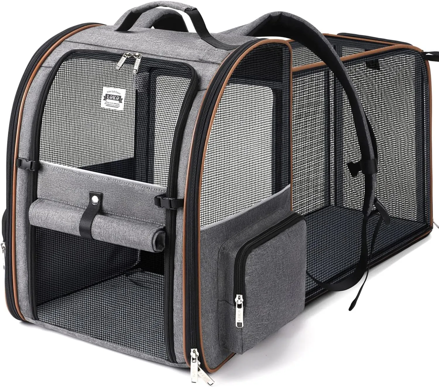 Der Lekebobor Katzenrucksack in blau mit viel Platz und Netzfenstern für optimale Belüftung