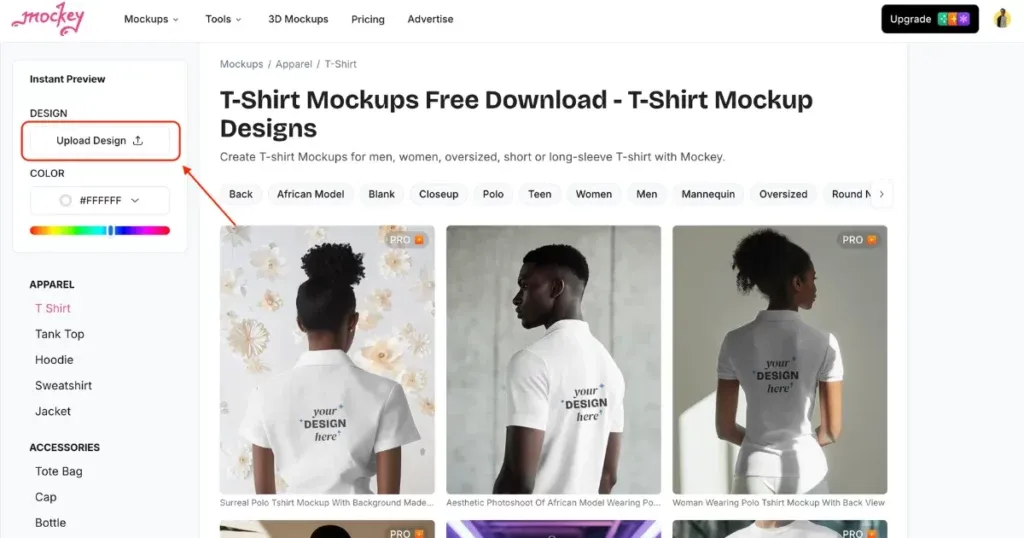 Design hochladen in Mockey anklicken