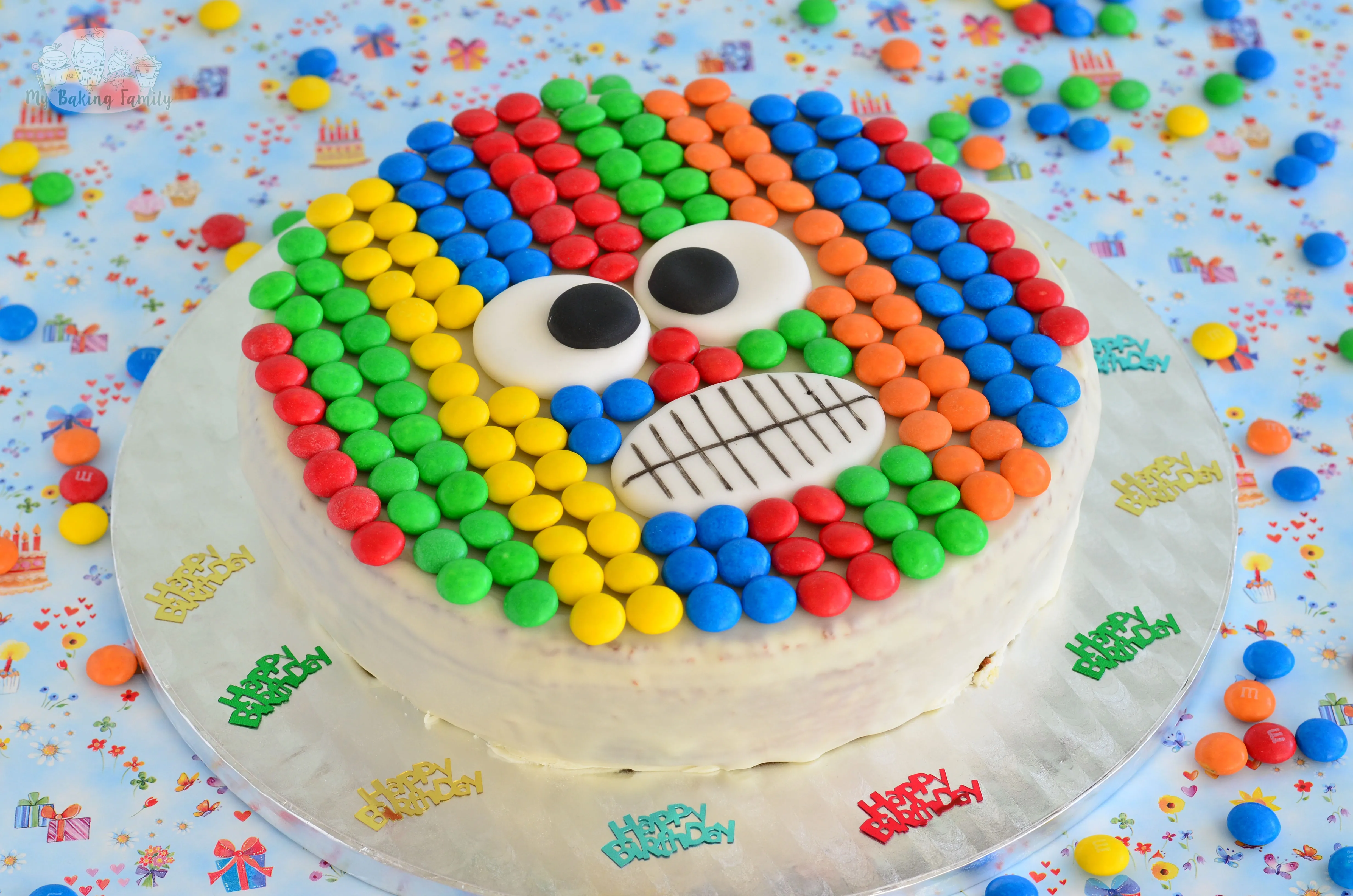 Detailansicht der Fondant-Augen und des Mundes für den Monsterkuchen