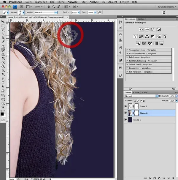 Detailansicht der maskierten Kanten
