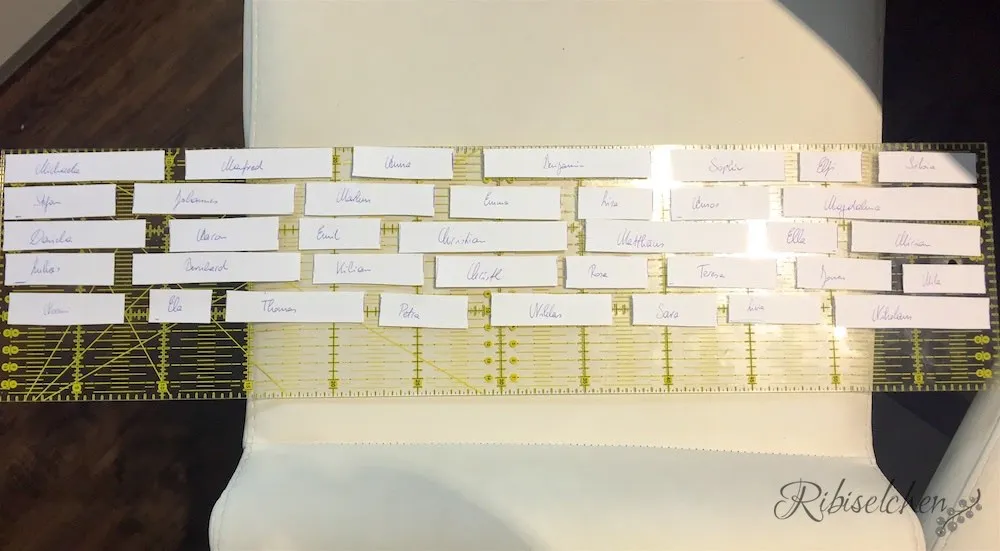 Detailansicht der Namen auf dem Fondantband