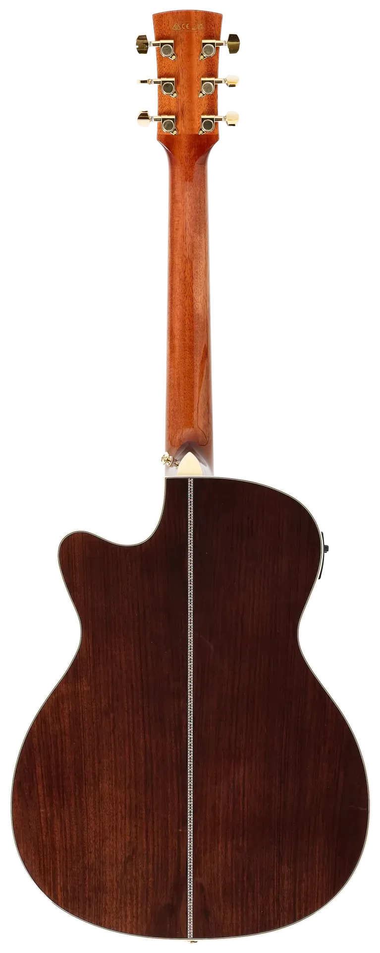 Detailansicht des Griffbretts und der Saiten einer schwarzen Akustikgitarre