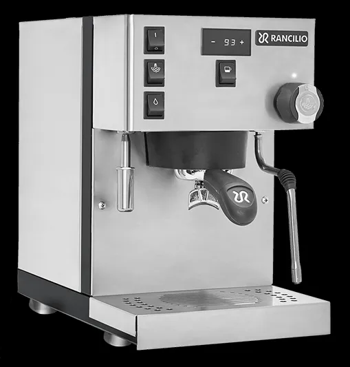 Detailaufnahme der Rancilio Silvia Pro mit Fokus auf die Bedienelemente