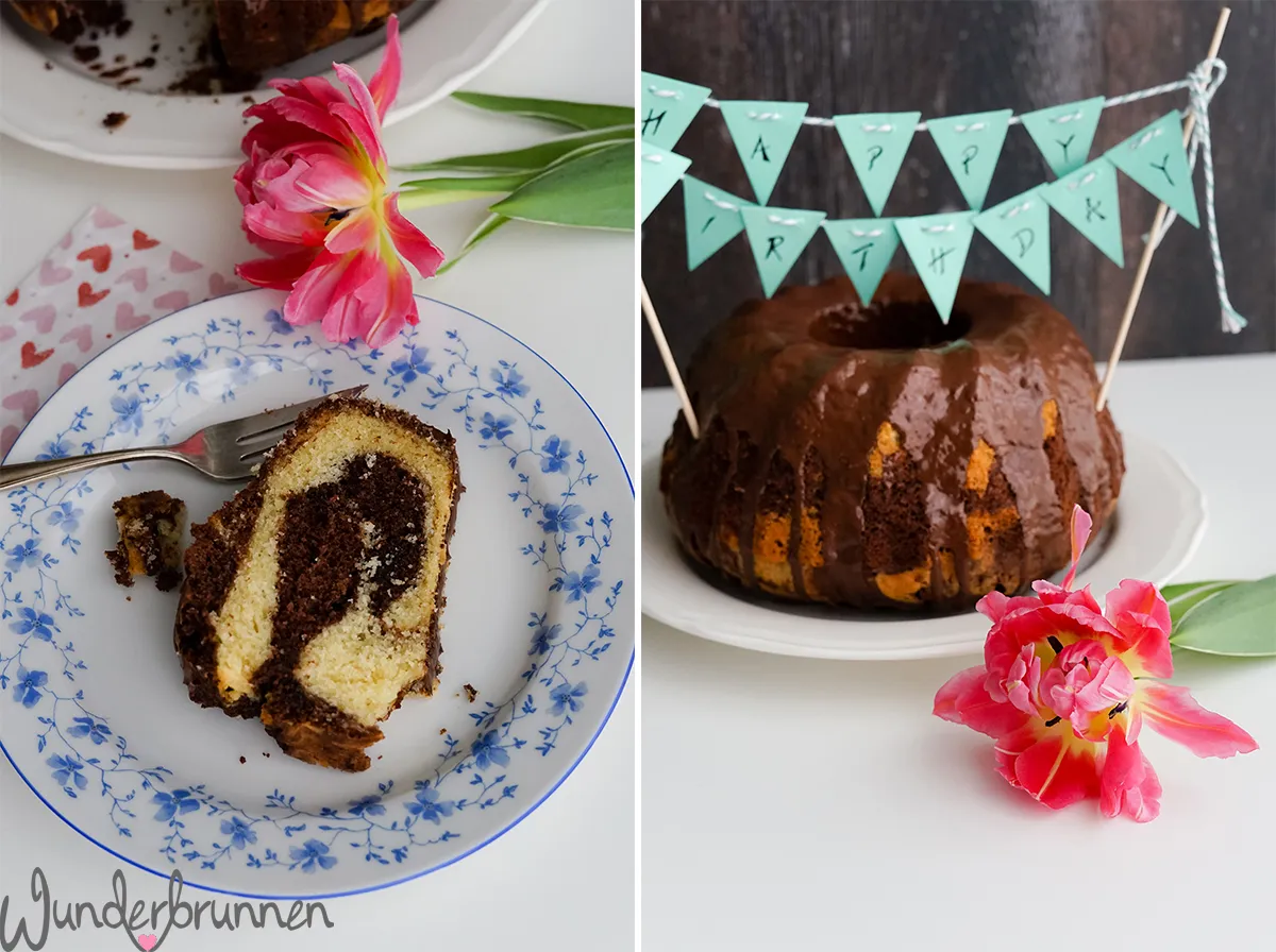 Detailaufnahme des Marmormusters im Kuchen.