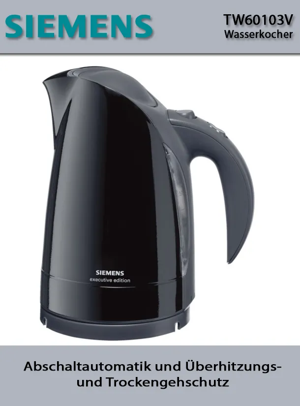Detaillierte Ansicht des Siemens Wasserkochers mit sichtbarer Wasserstandsanzeige und Bedienfeld