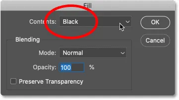 Dialogfeld "Fläche füllen" in Photoshop