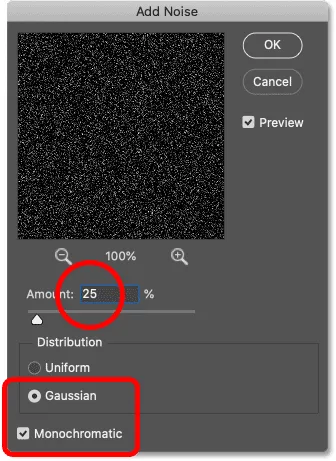 Dialogfeld "Rauschen hinzufügen"