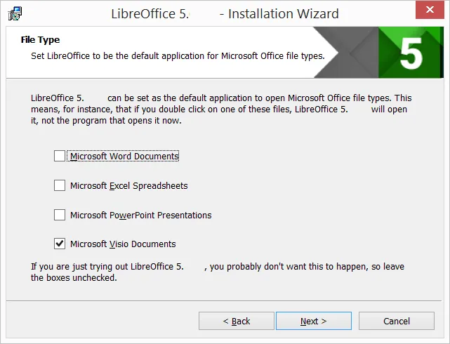 Dialogfeld zur Dateitypzuordnung im LibreOffice Installationsassistenten