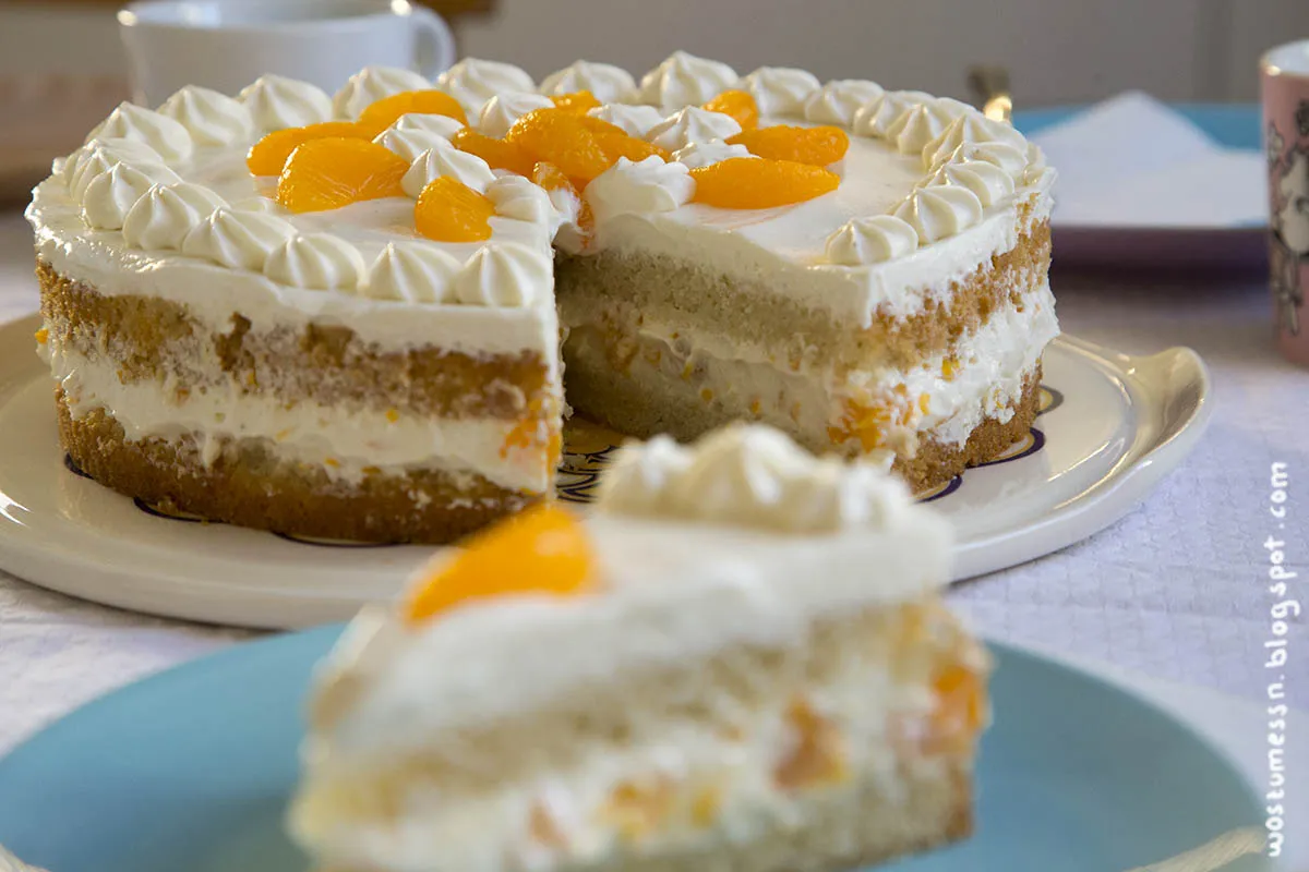 Die angeschnittene vegane Käsesahne-Torte, die einzelnen Schichten sind deutlich zu erkennen