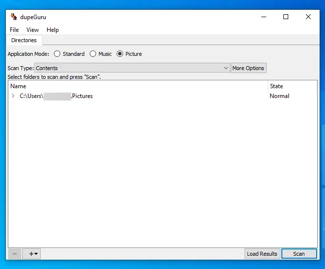 Die Benutzeroberfläche von dupeGuru zeigt eine einfache Navigation