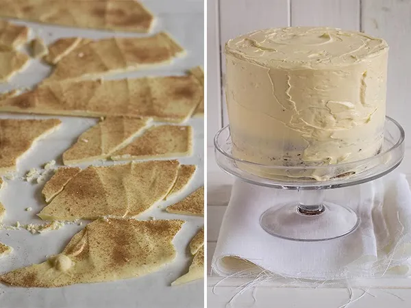 Die finale Torte von der Seite mit glänzender Deko