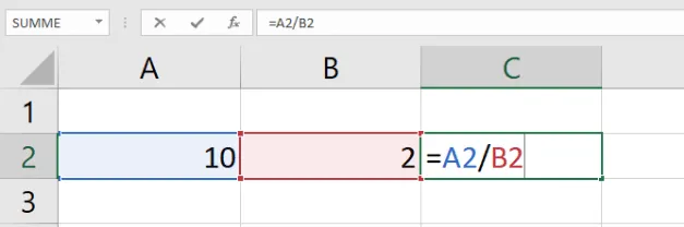 Division von 10 durch 2 ergibt 5 in Excel