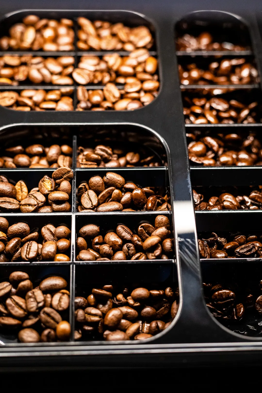 Drei Bohnenbehälter des Miele CM 7750 Kaffeevollautomaten für individuelle Kaffeewahl.