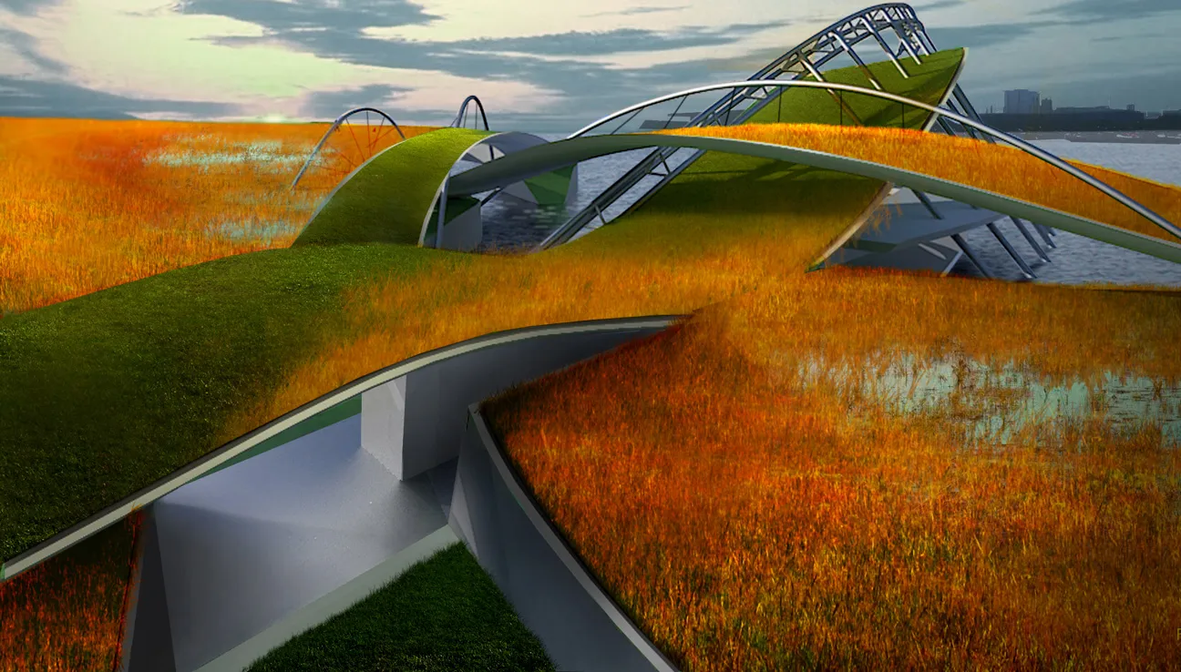 Durch Photoshop hinzugefügte hohe Gräser, die dem Rendering Lebendigkeit verleihen